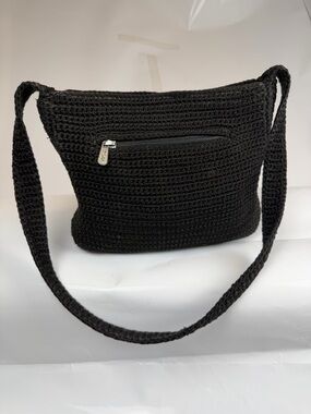 The Sak Black Crochet Knit Crossbody Bag Boho Casual Shoulder Purse